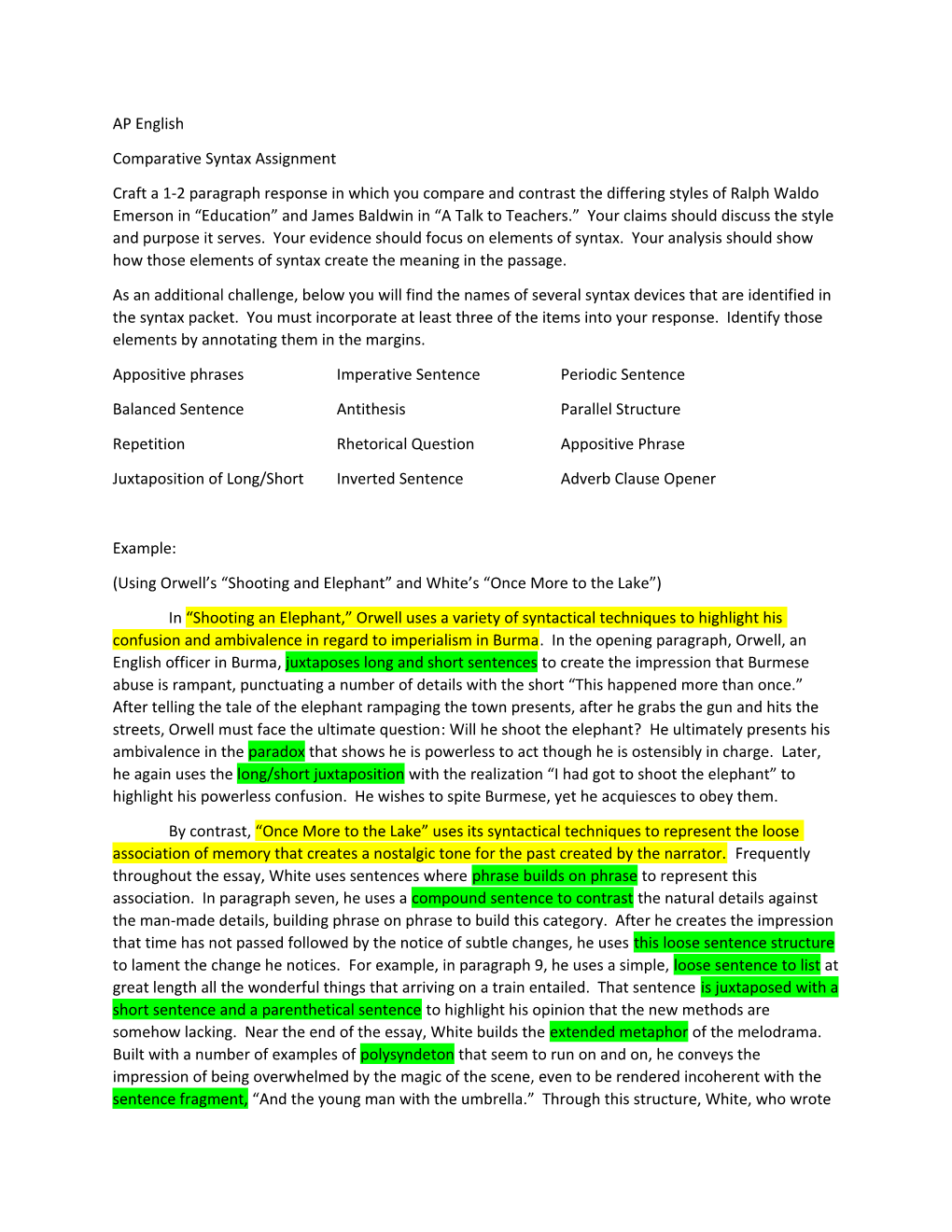 Comparative Syntax Assignment