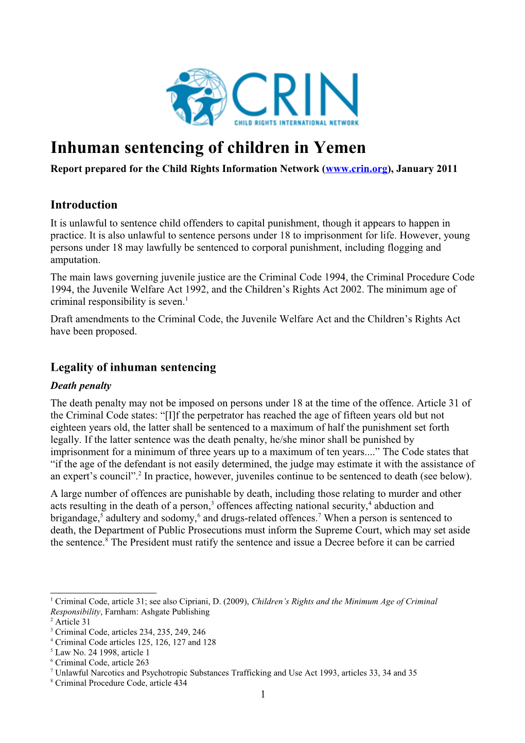 Inhuman Sentencing of Children in Yemen