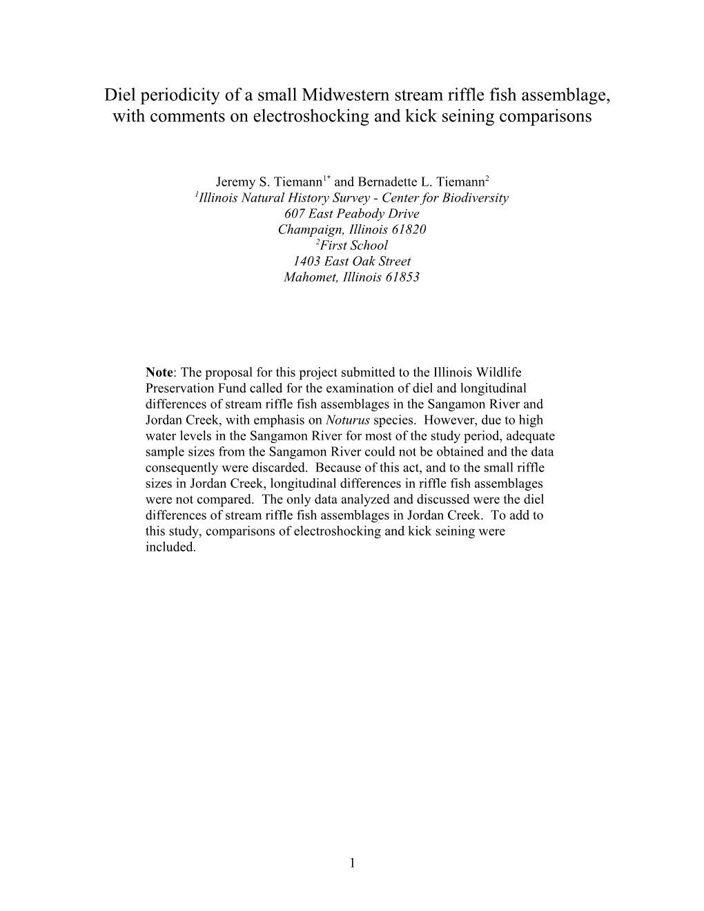 Comparisons of Electroshocking and Seining to Evaluate Diel Differences