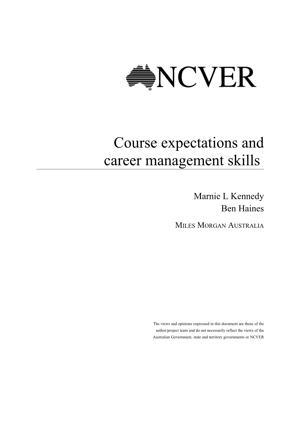 Course Expectations and Careermanagement Skills