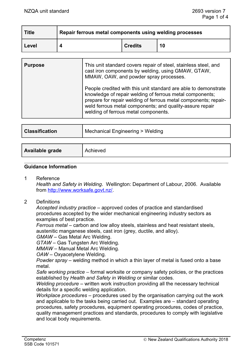 2693 Repair Ferrous Metal Components Using Welding Processes