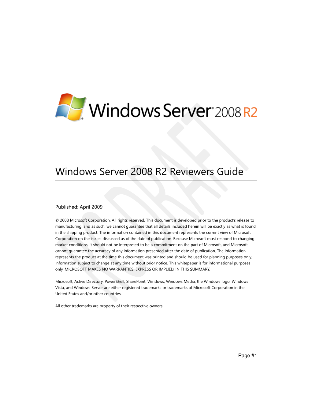 Windows Server 2008 R2 Reviewers Guide
