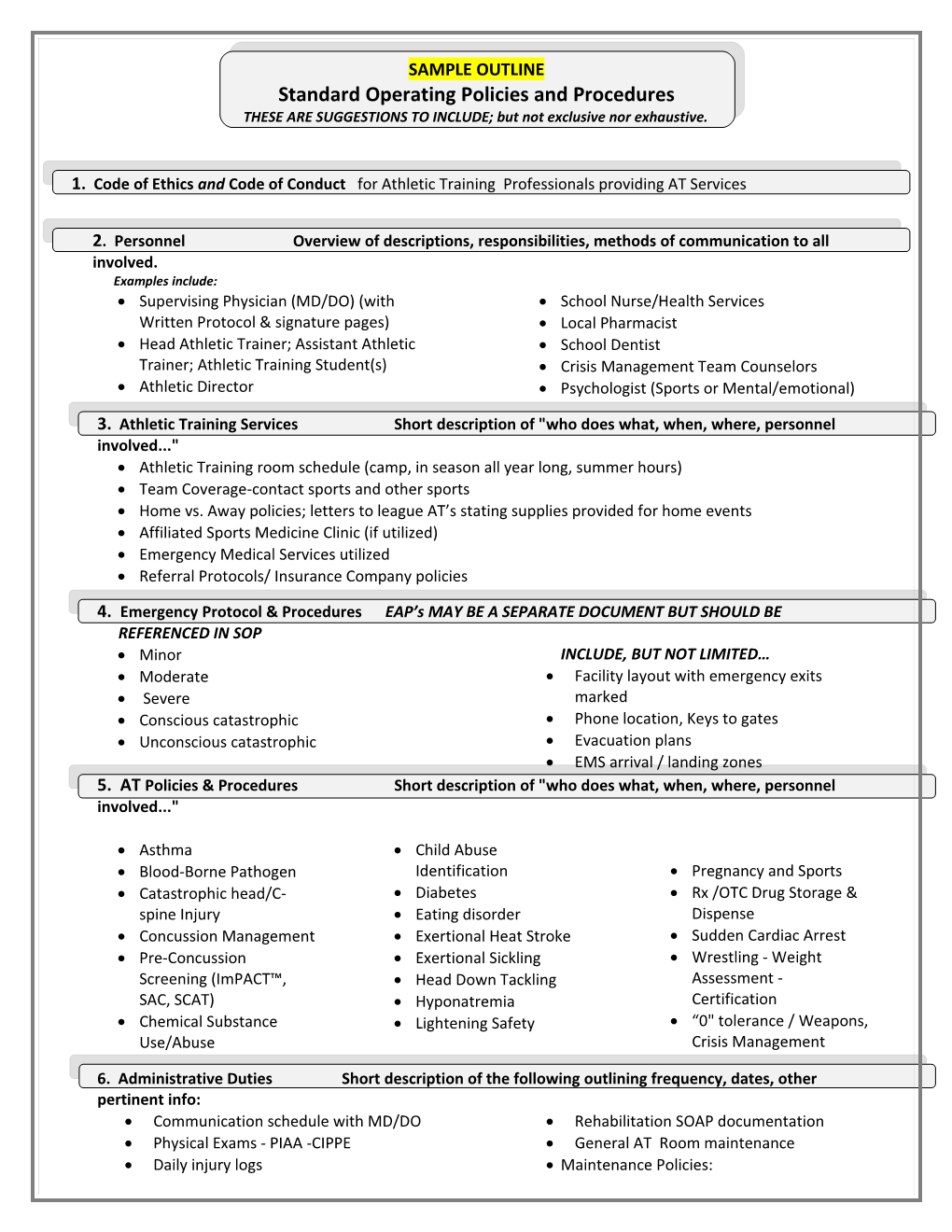 Standard Operating Policies and Procedures