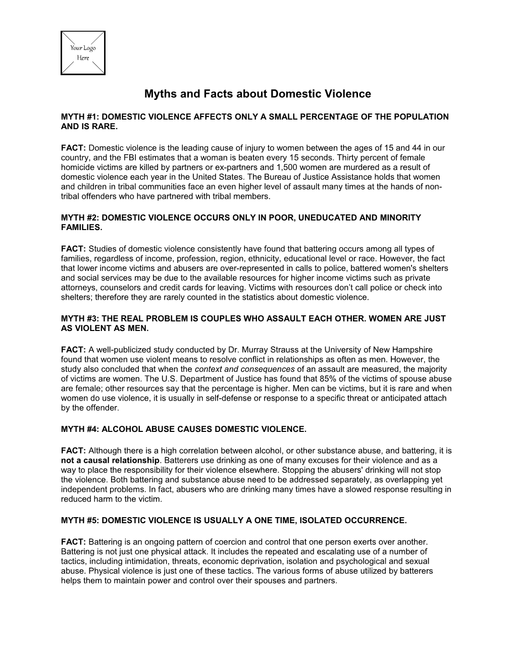 Myths and Facts About Domestic Violence