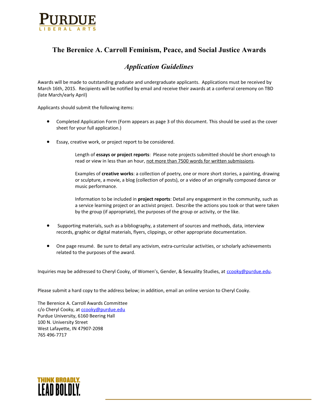 The Berenice A. Carroll Feminism, Peace, and Social Justice Awards