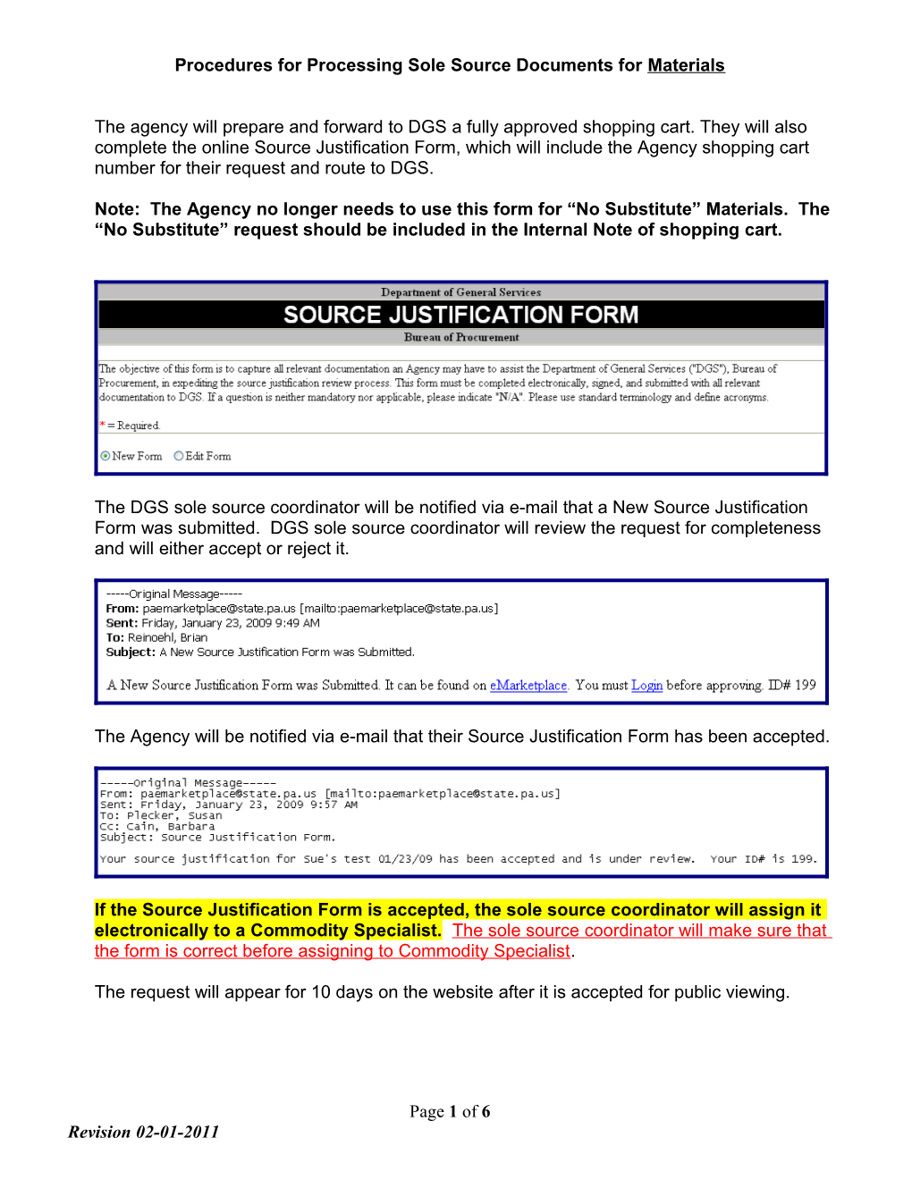 Procedures for Processing Single/Source Documents for Materials