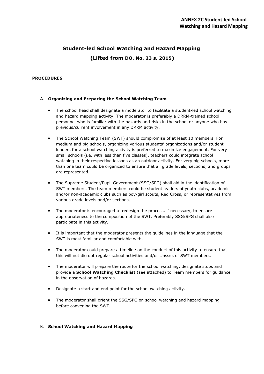 Student-Led School Watching and Hazard Mapping