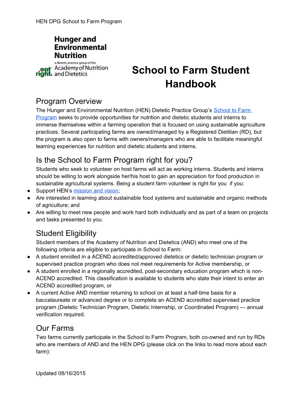 HEN DPG School to Farm Program