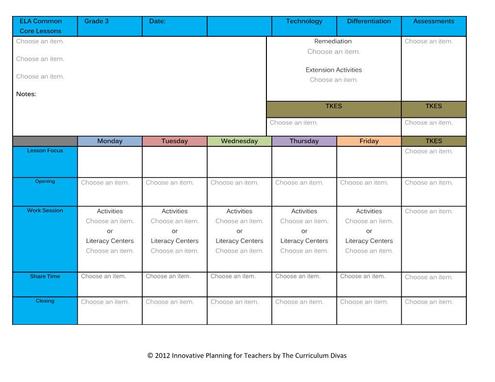 2012 Innovative Planning for Teachers by the Curriculum Divas