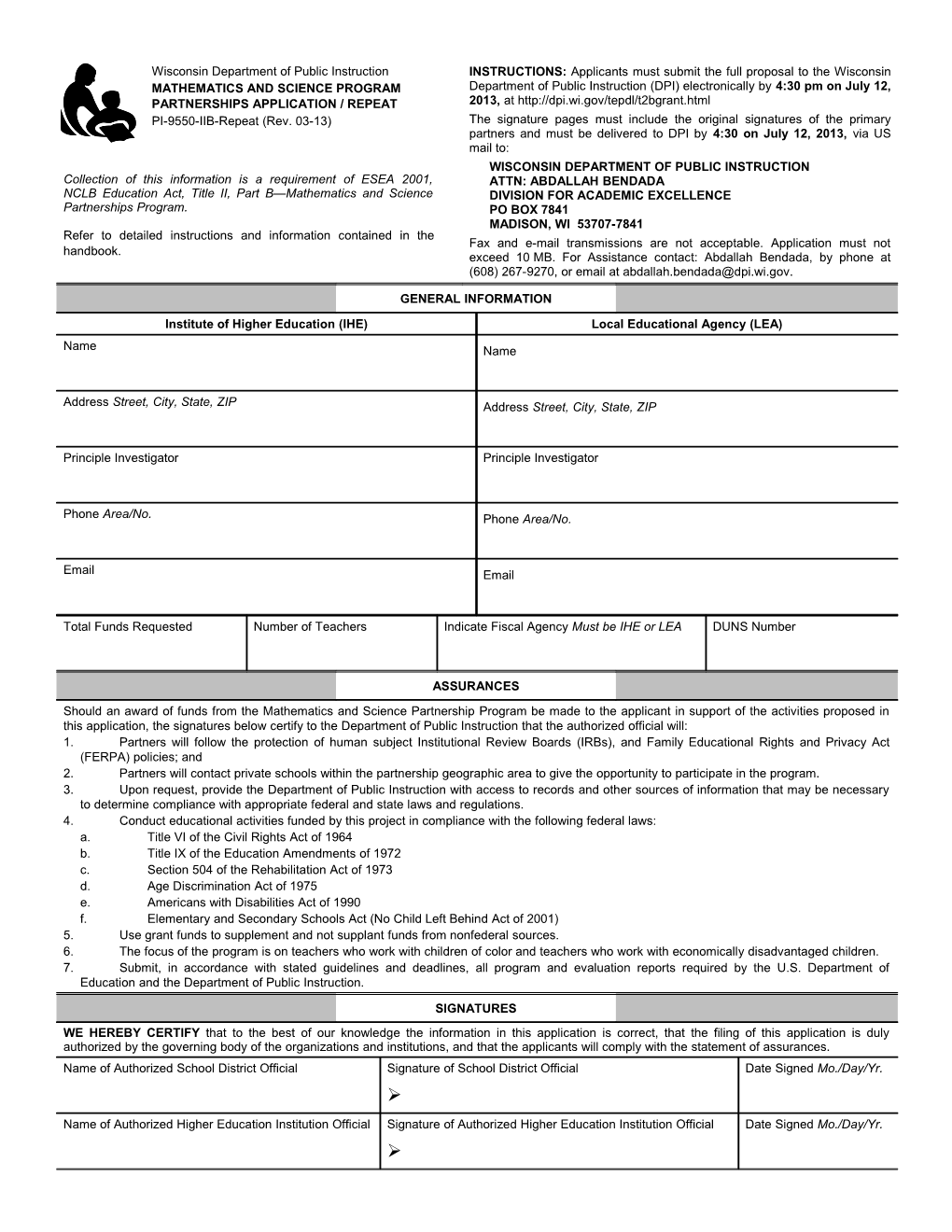 PI-9550-IIB-Repeat Mathematics and Science Program Partnerships Application/Request for Proposal