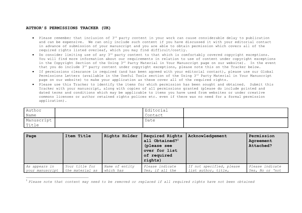 AUTHOR S PERMISSIONS TRACKER