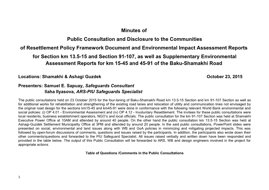 Public Consultation and Disclosure to the Communities