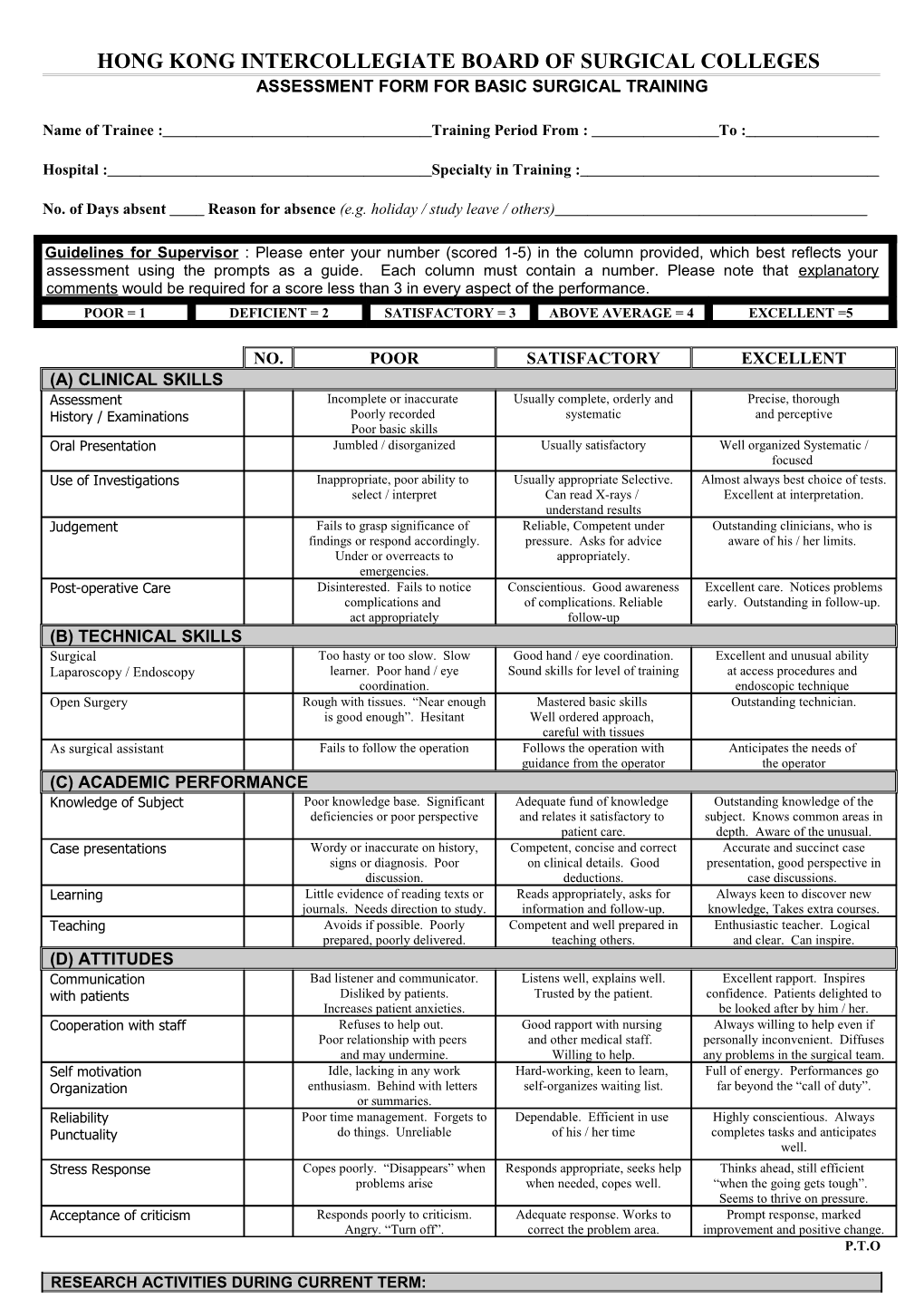 Racs Advanced Trainee in General Surgery Assessment Form