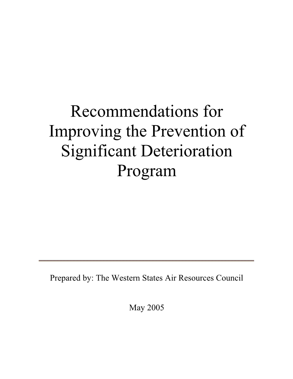 Recommendations for Improving the Prevention of Significant Deterioration Program