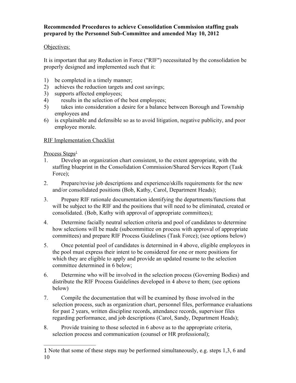 Proposed Procedures to Achieve Consolidation Commission Staffing Goals Prepared by The