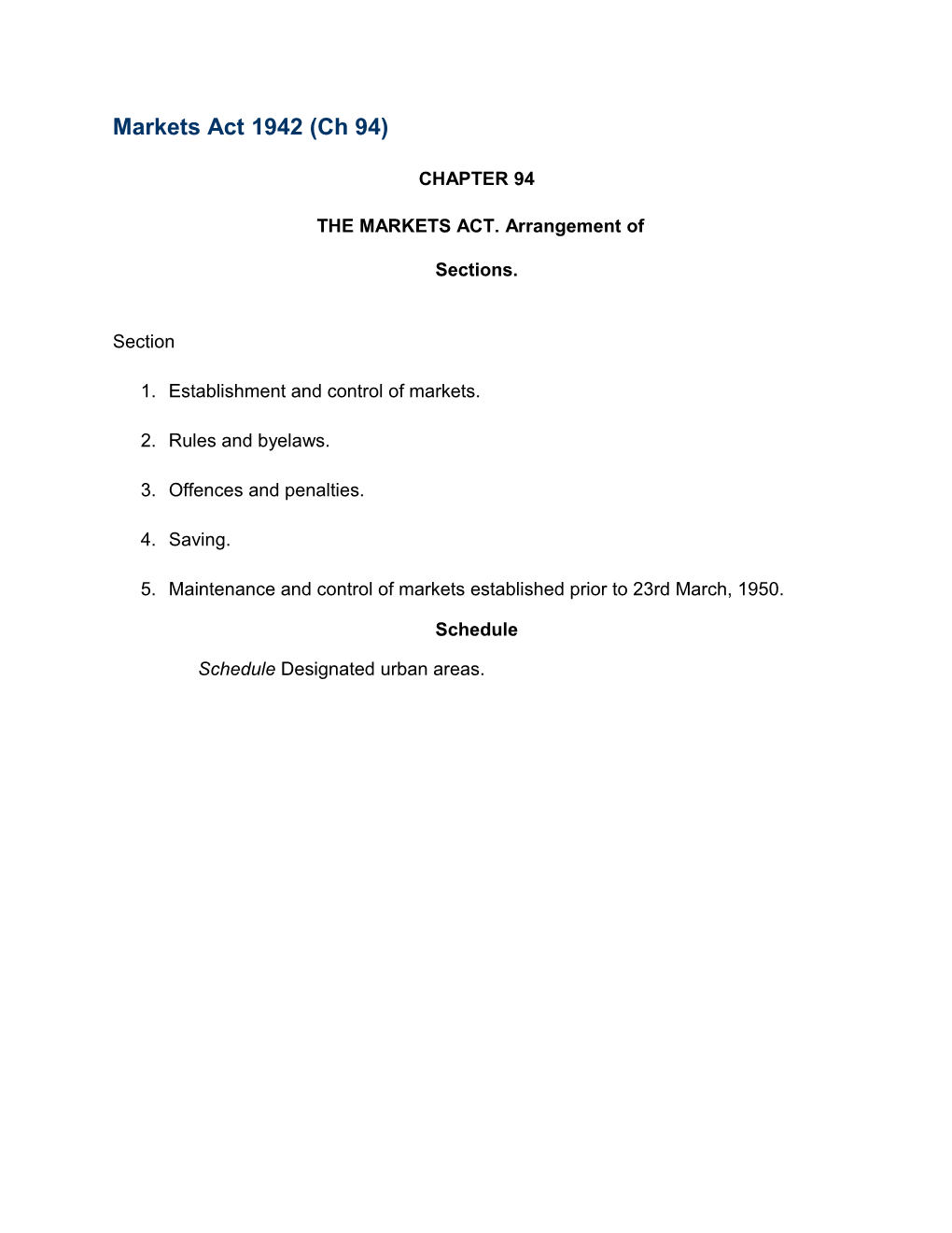 THE MARKETS ACT. Arrangement of Sections