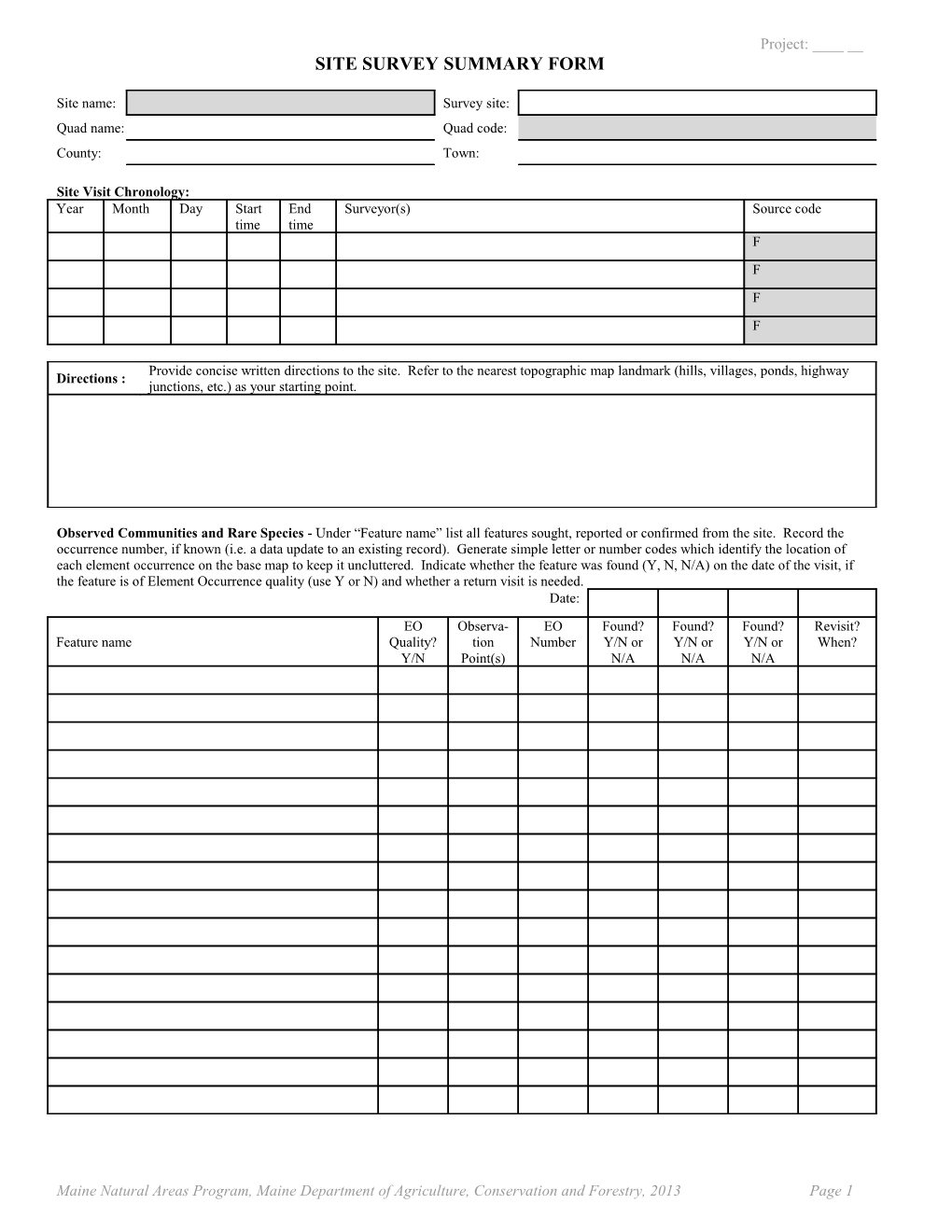 Special Plant Survey Form