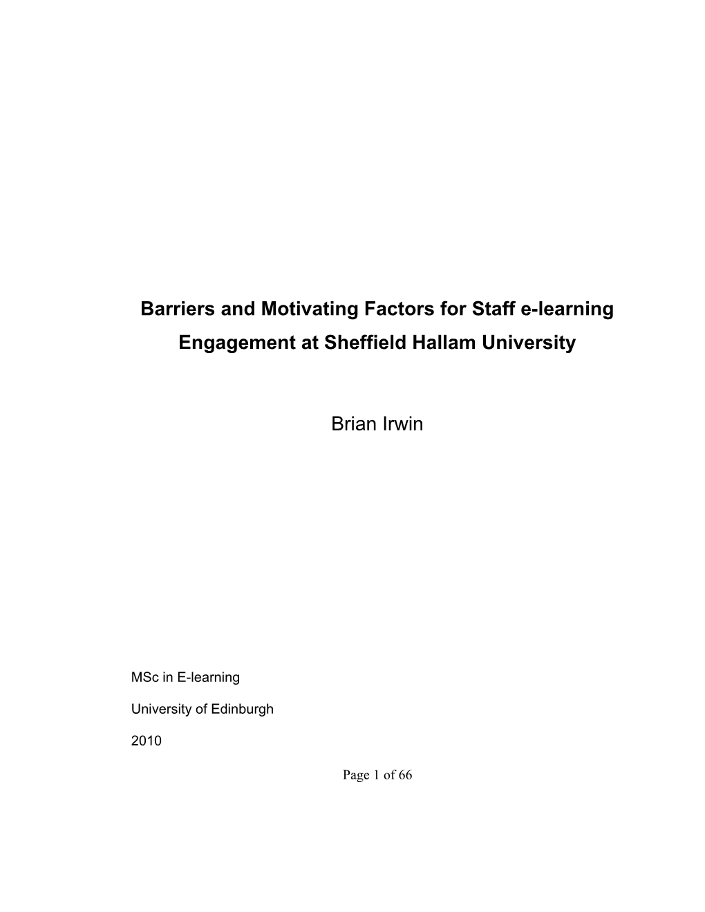 Barriers and Motivating Factors for Staff E-Learning Engagement at Sheffield Hallam University