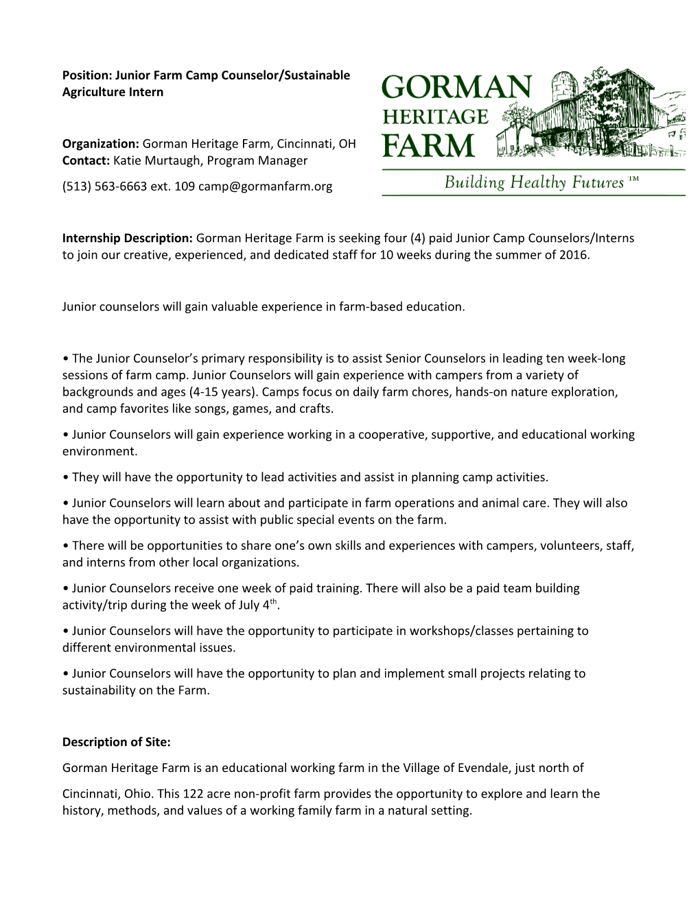 Junior Counselors Will Gain Valuable Experience in Farm-Based Education