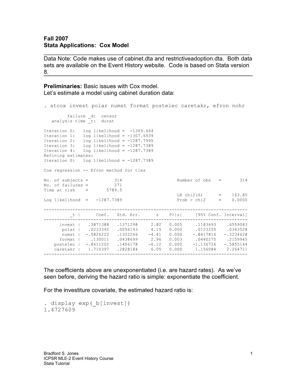 Stata Applications: Cox Model