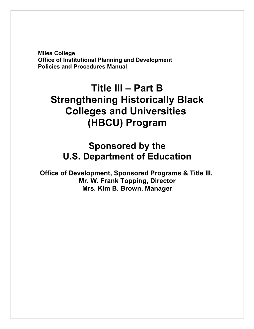 An Overview of Title Iii Program