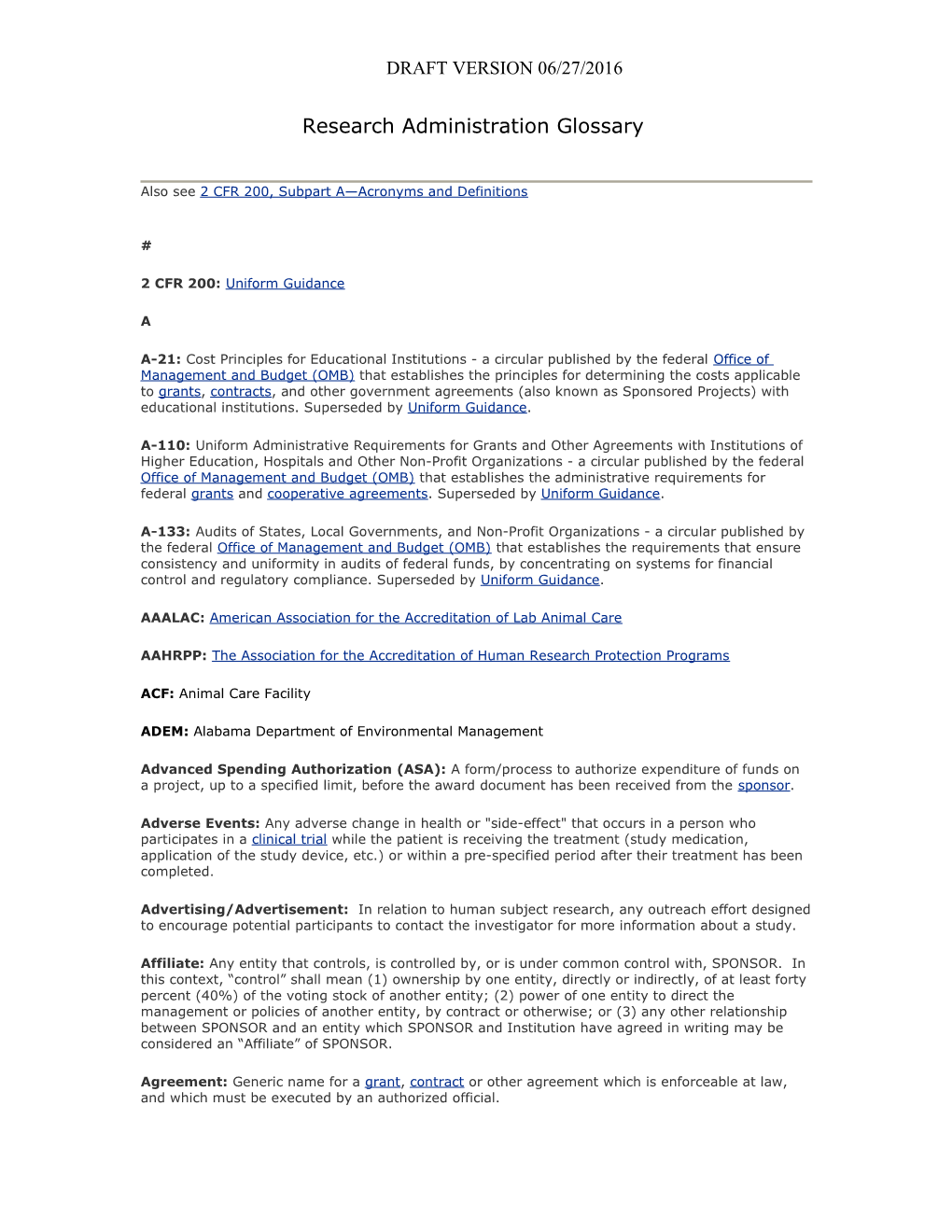 Research Administration Glossary