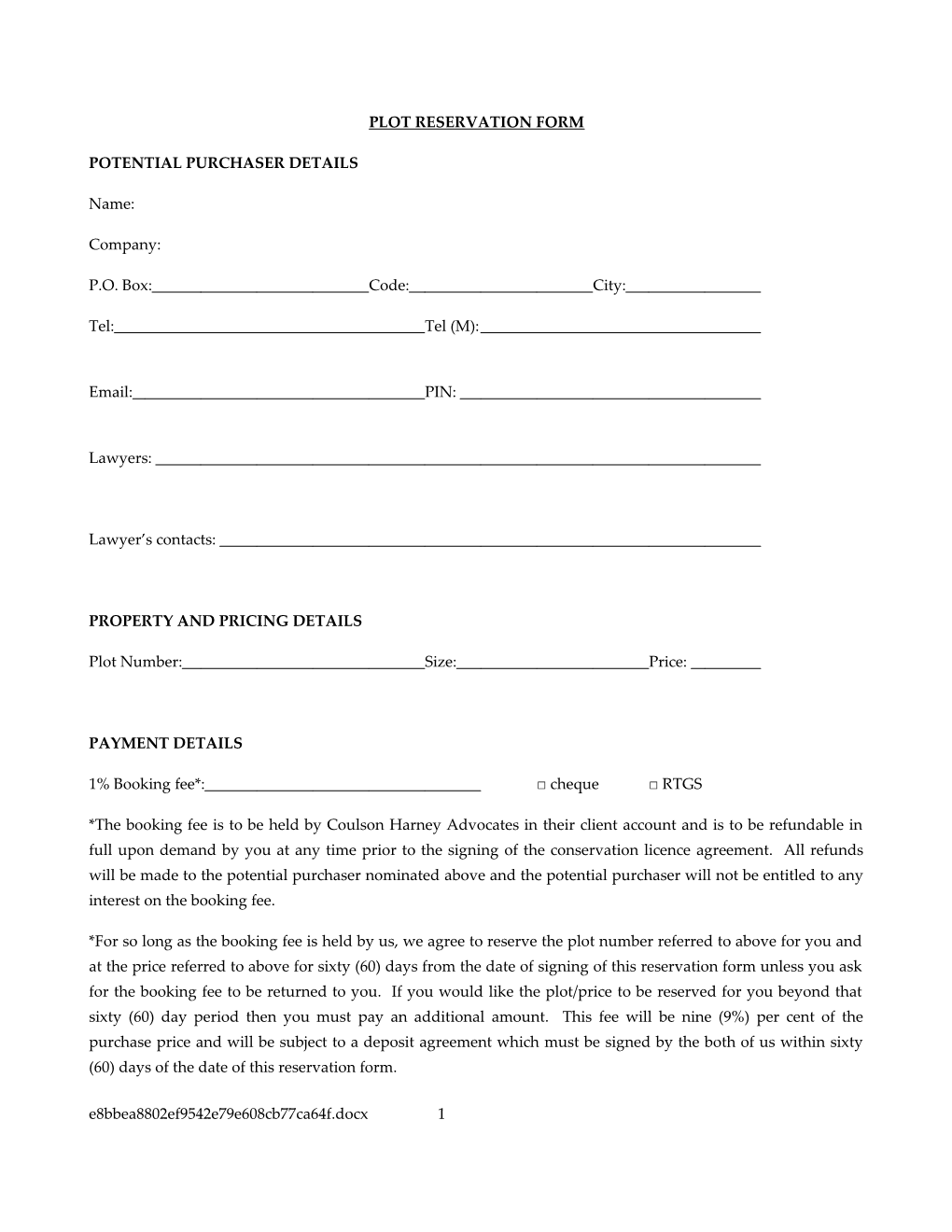 Plot Reservation Form