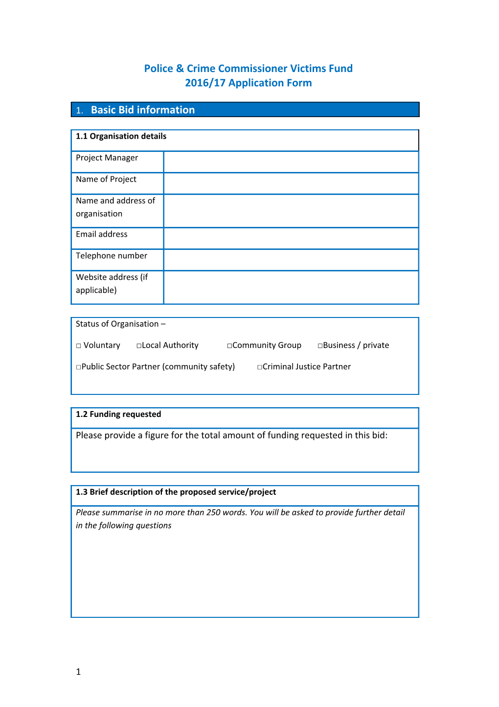 Police & Crime Commissioner Victims Fund