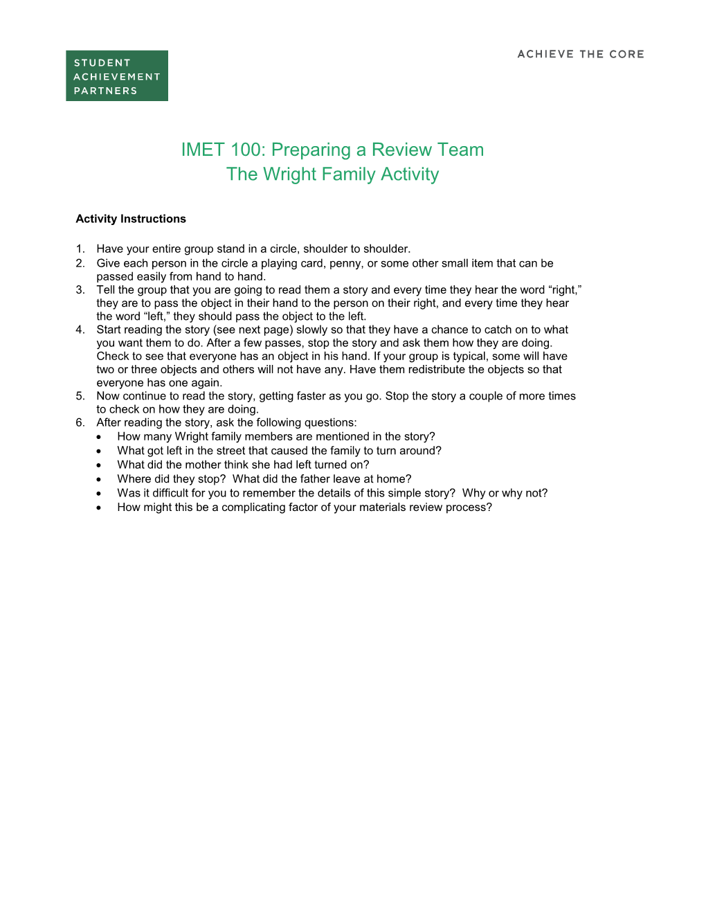 IMET 100: Preparing a Review Team