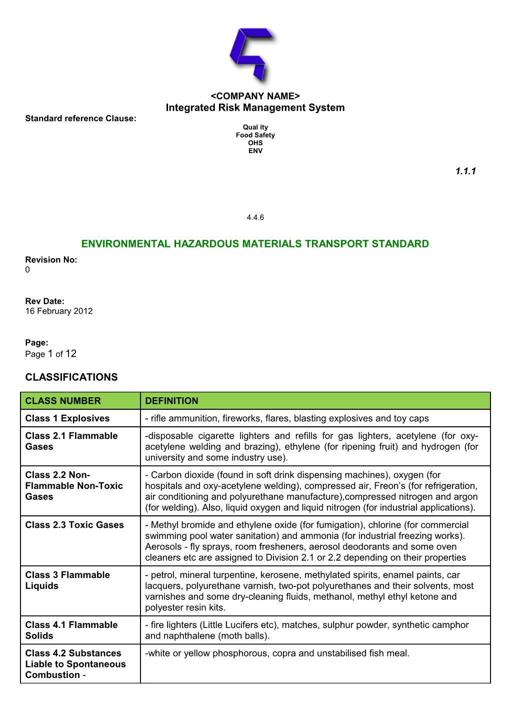 Environmental Hazardous Materials Transport Standard