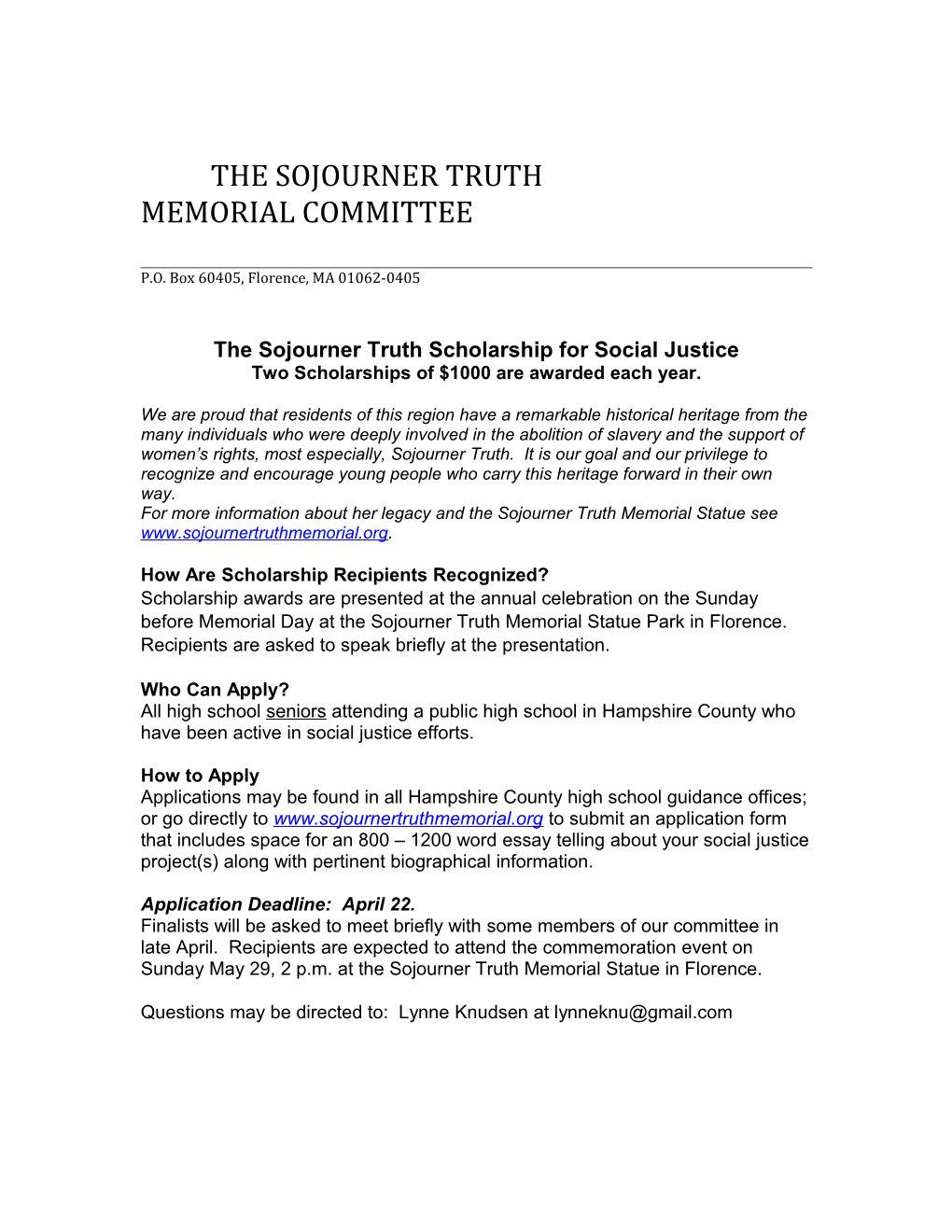 The Sojourner Truth Scholarship for Social Justice