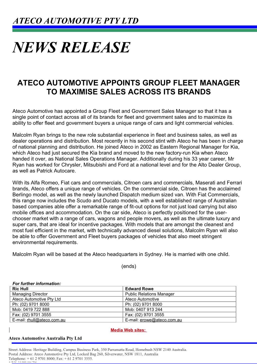Ateco Automotive Appoints Group Fleet Manager to Maximise Sales Across Its Brands