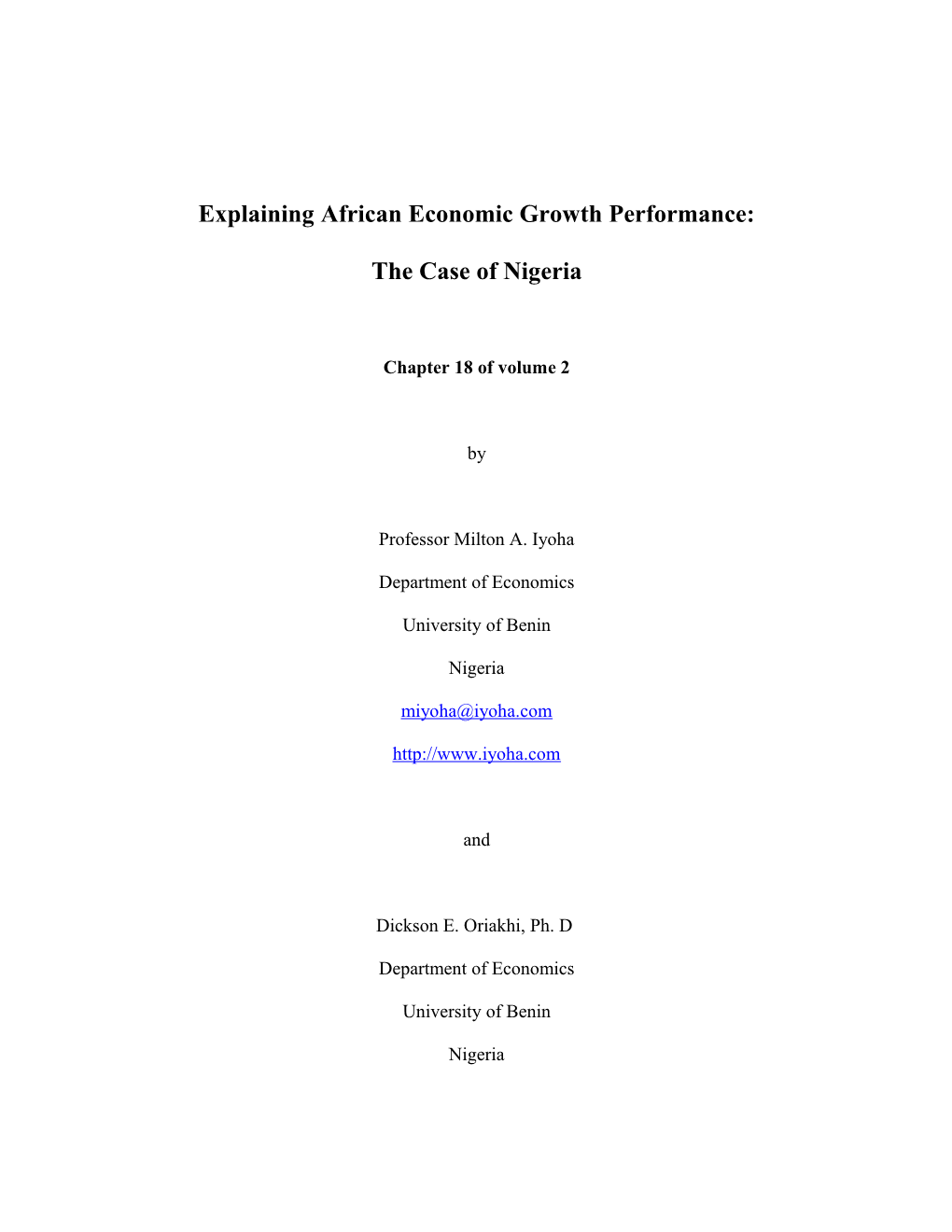 Explaining African Economic Growth Performance