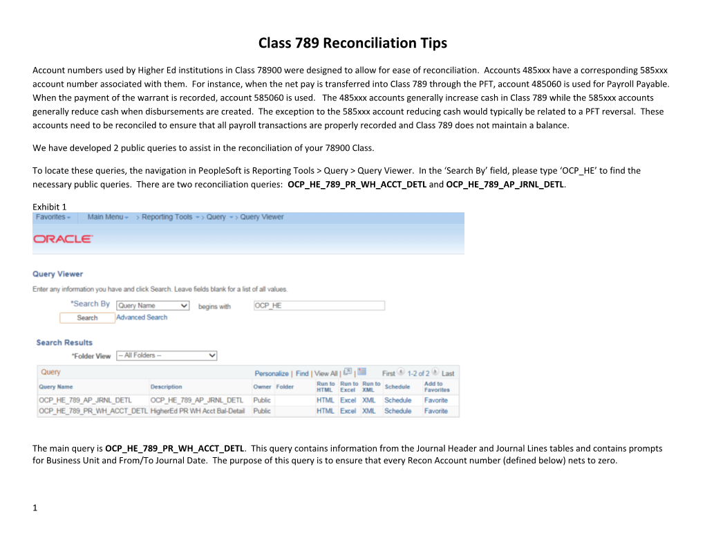 Class 789 Reconciliation Tips