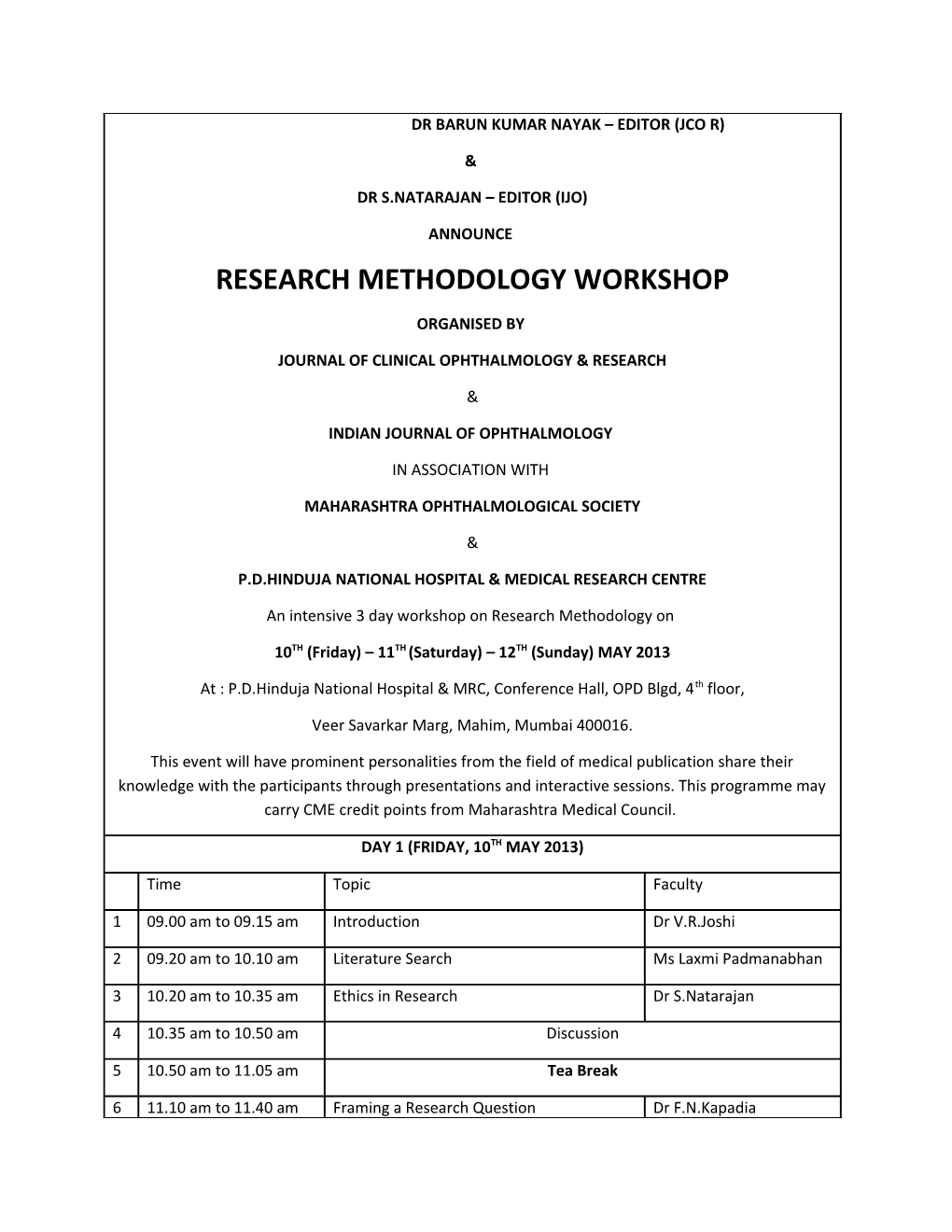 Research Methodology Workshop