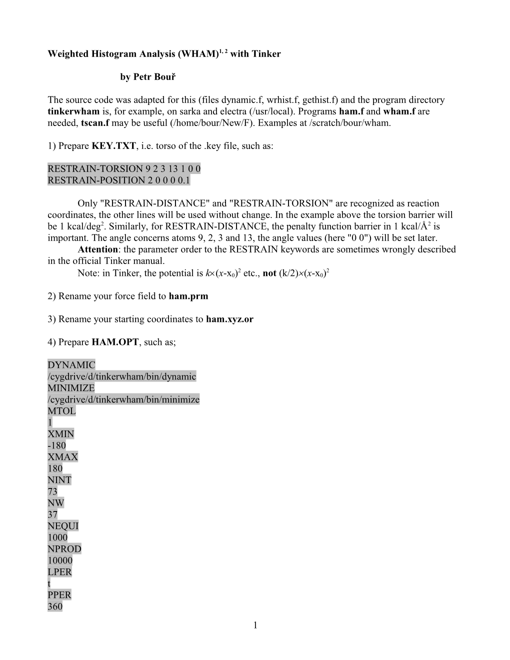 Weighted Histogram Analysis (WHAM) with Tinker