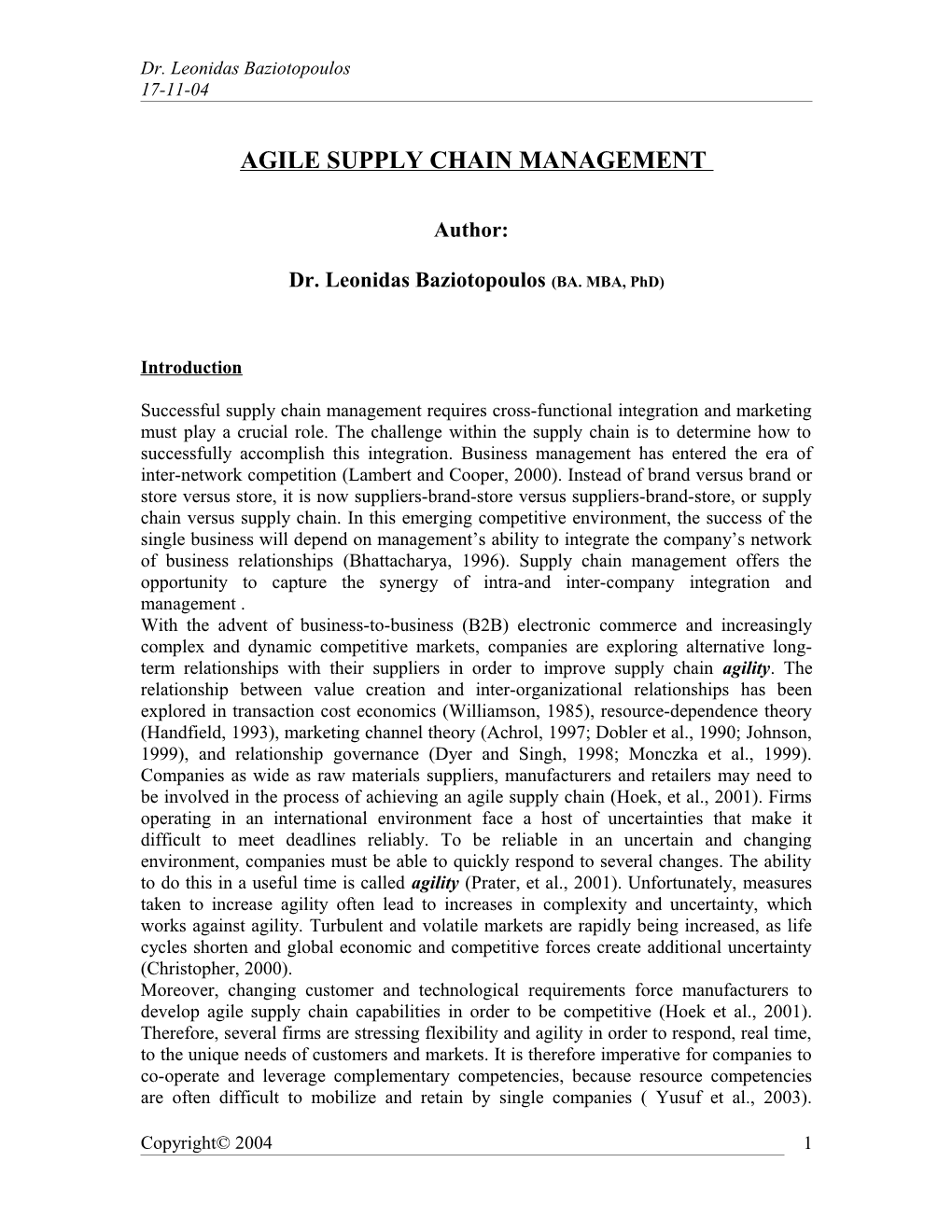 Agile Supply Chain Management