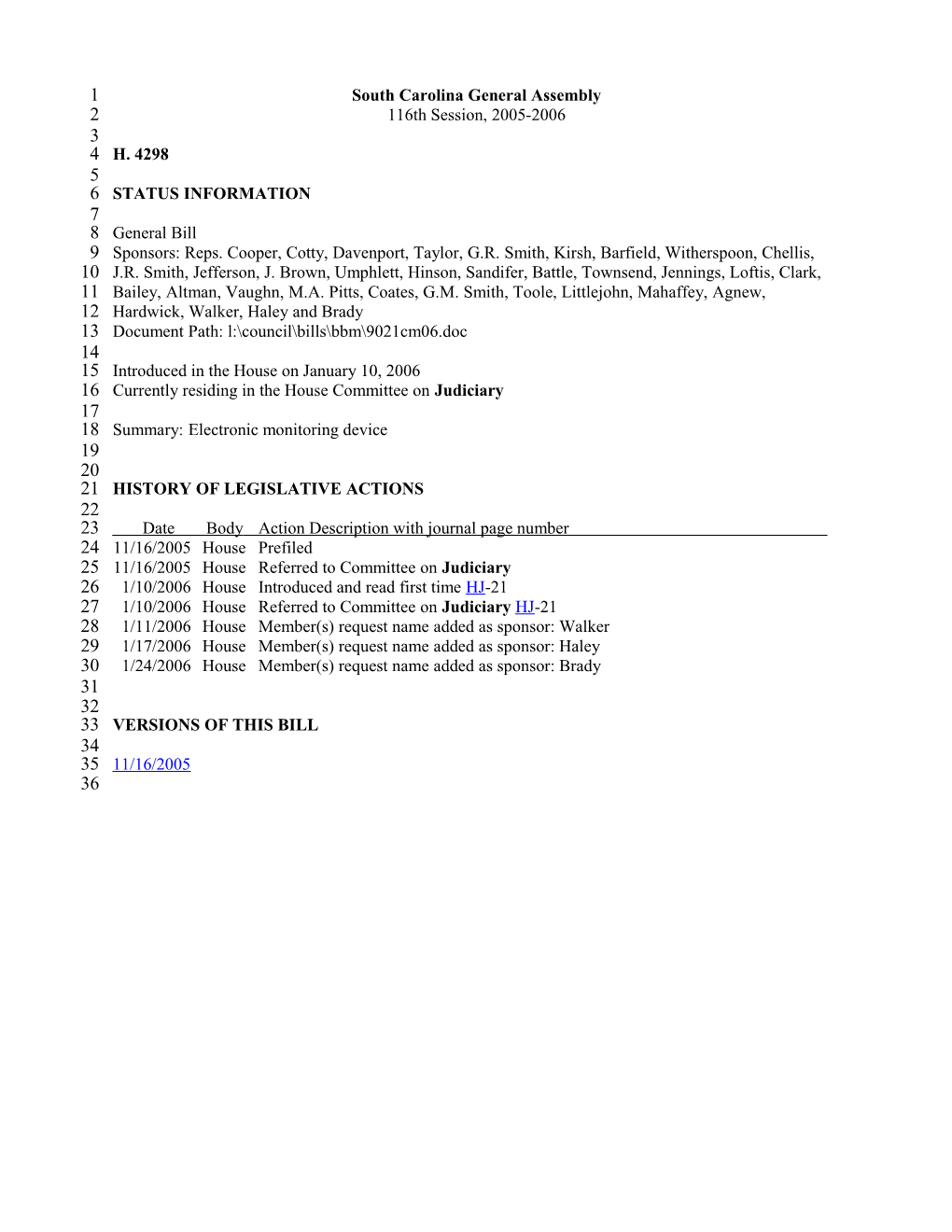 2005-2006 Bill 4298: Electronic Monitoring Device - South Carolina Legislature Online