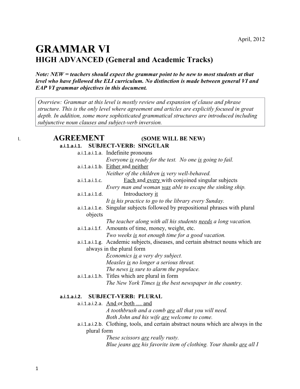 HIGH ADVANCED (General and Academic Tracks)