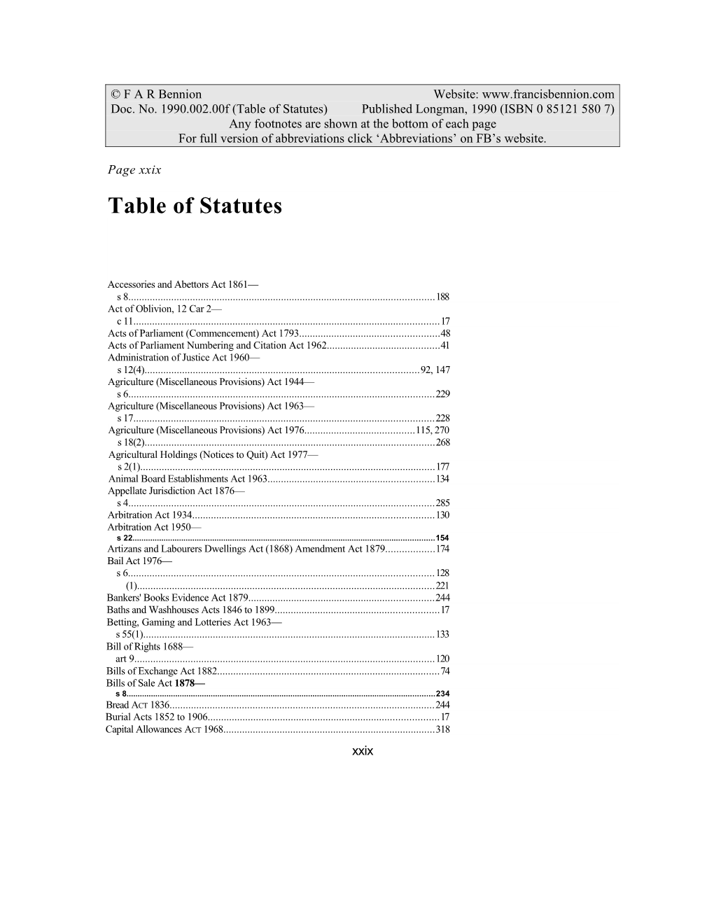Table of Statutes