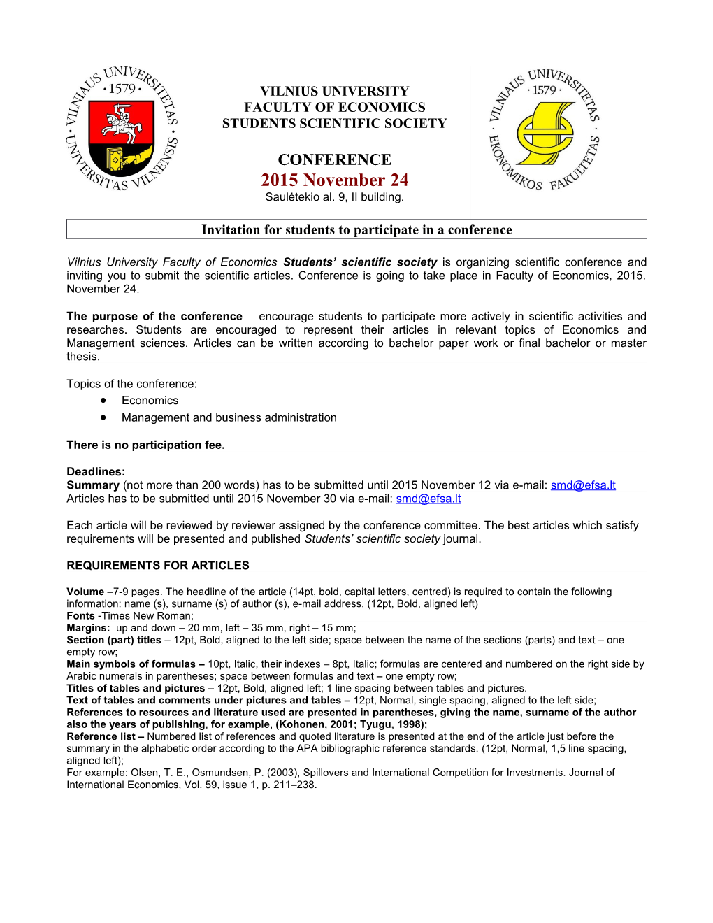 Invitation for Students to Participate in a Conference