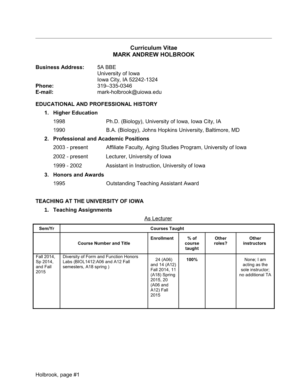 Preparing the Curriculum Vitae