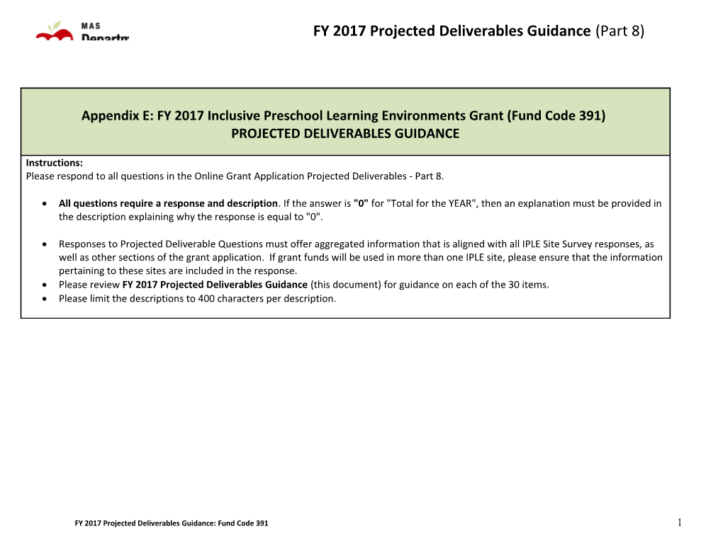 FY 2017 Projected Deliverables Guidance (Part 8)
