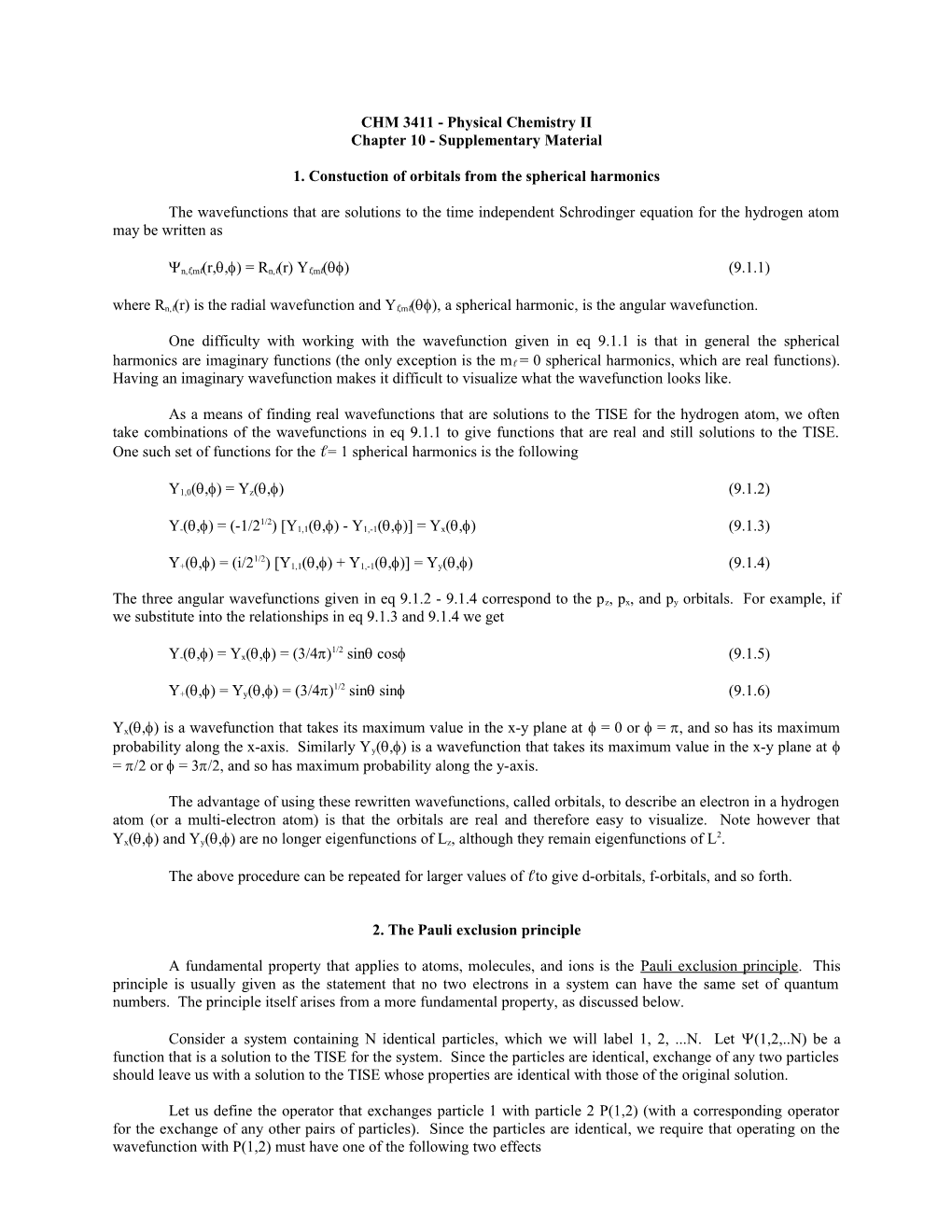 CHM 3411 - Physical Chemistry II