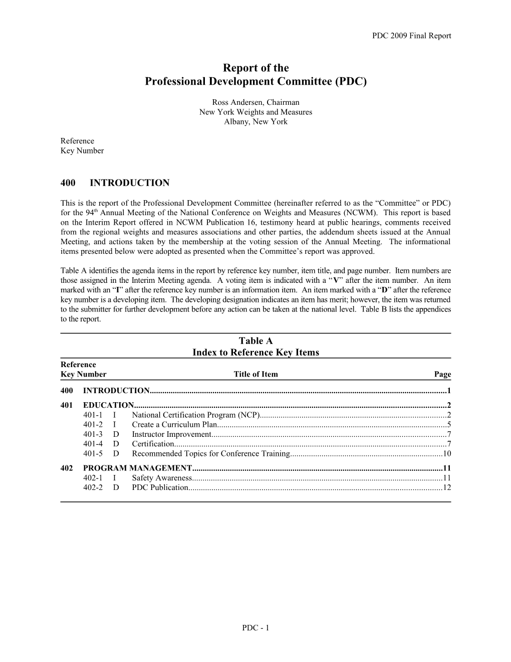 Report of the Professional Development Committee