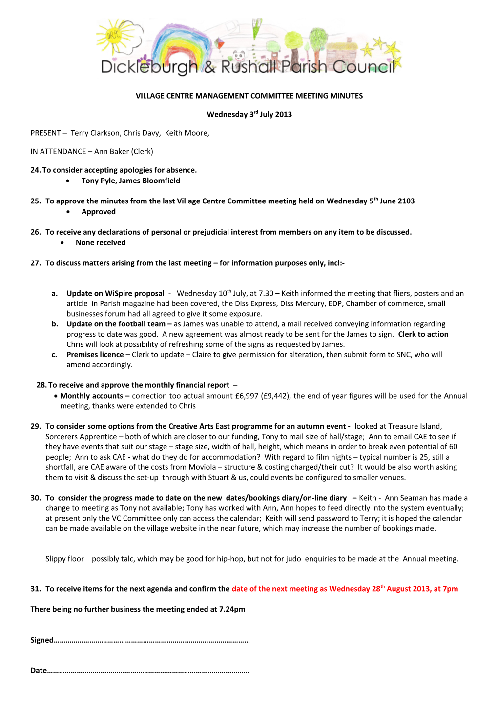 Village Centre Management Committee Meeting Minutes