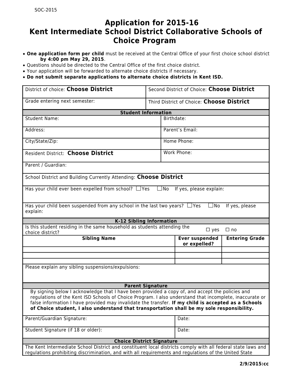 Application for Kent Intermediate School District