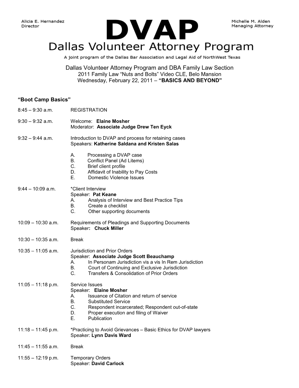 Dallas Volunteer Attorney Program and Family Law Section