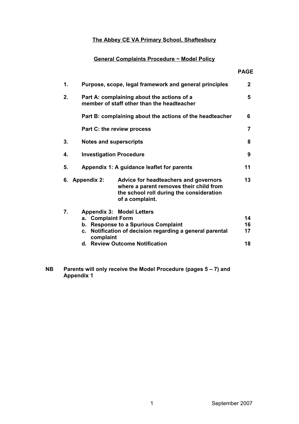 Annex 1: Model Procedure