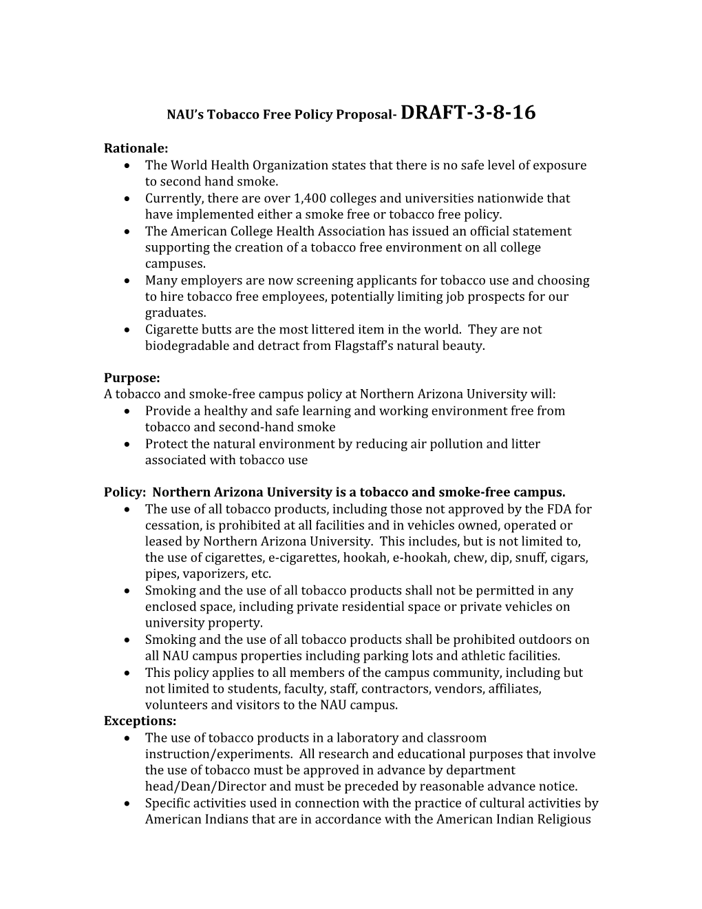 NAU Stobacco Free Policy Proposal- DRAFT-3-8-16